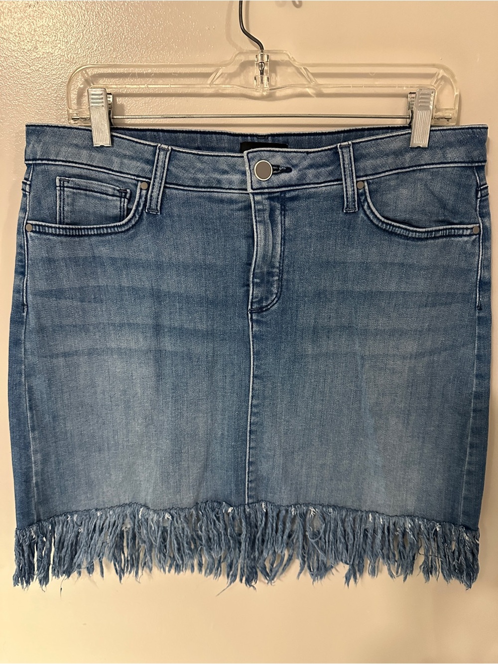 NYDJ Light Blue Denim Skirt with Subtle Distressing